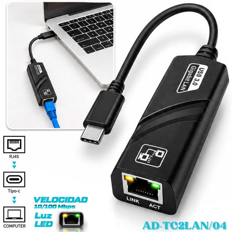 Adaptador de red Ethernet USB tipo C 3.1 de 100 Mbps