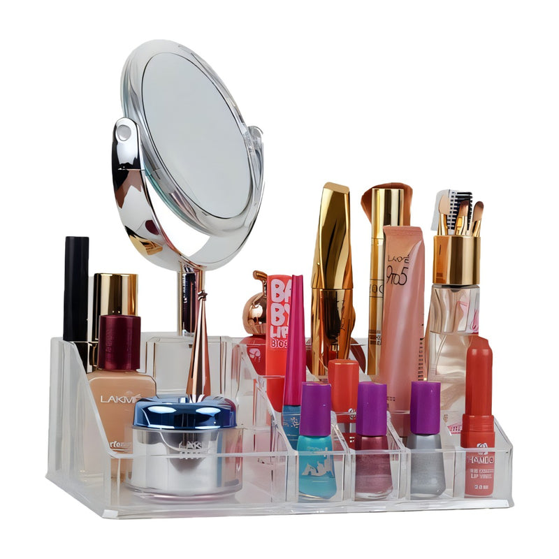 Organizador de cosméticos de acrílico transparente con espejo