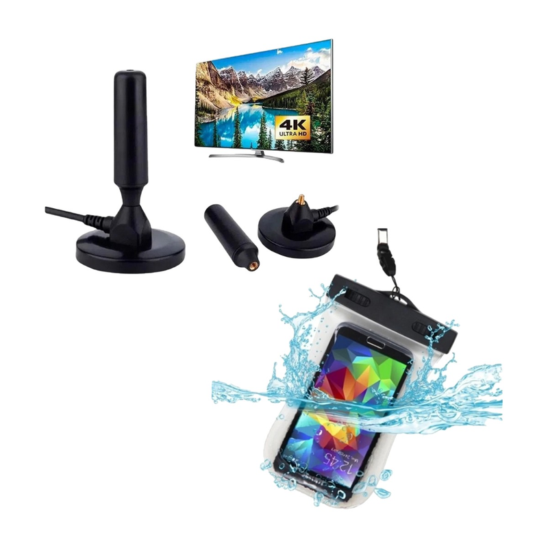 Combo antena TDT de 30 dB y funda impermeable para celular