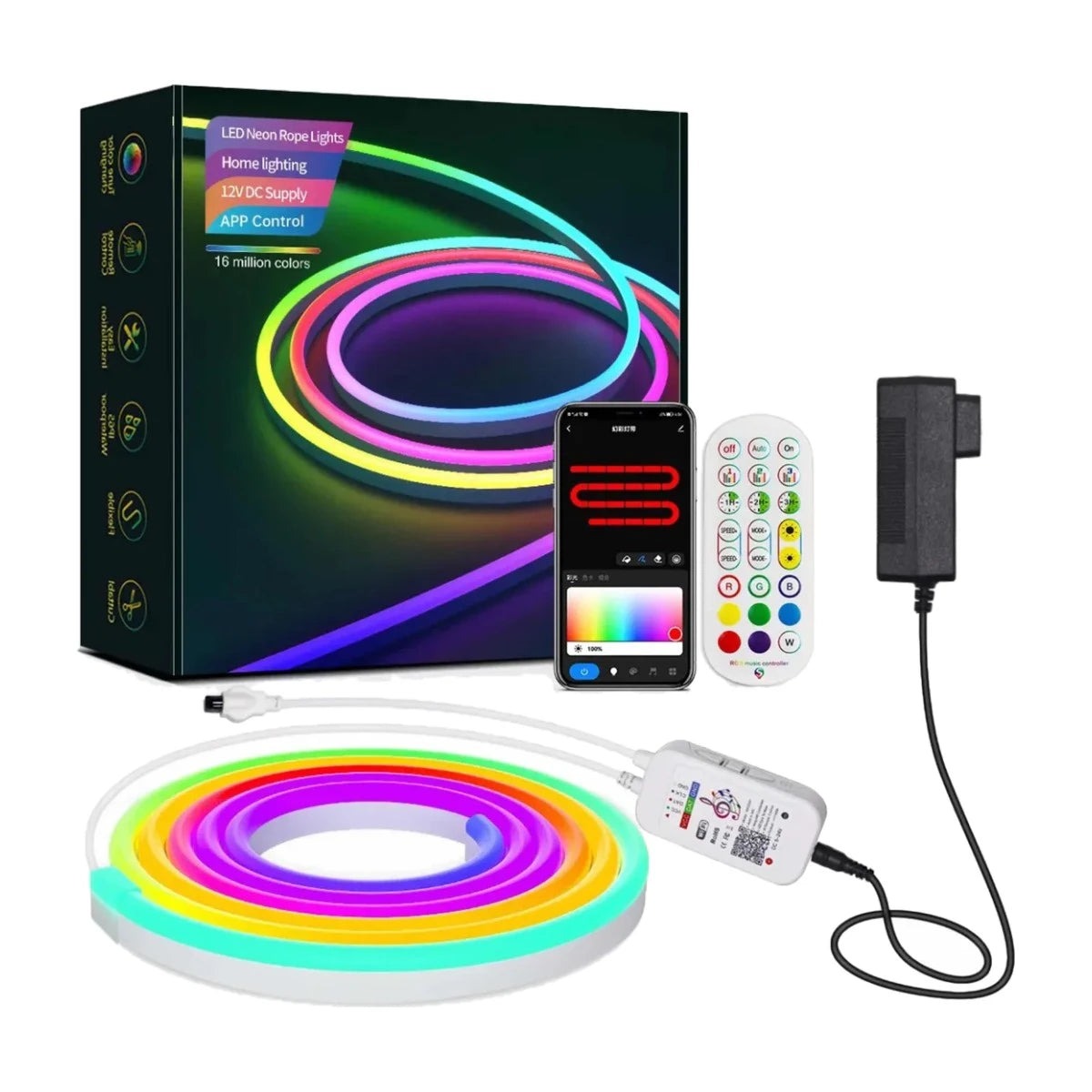 Cinta de luz LED RGB de 5 m con Bluetooth y control remoto