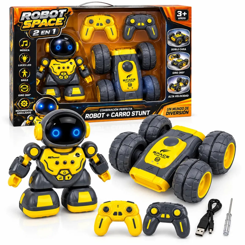 Robot Space 2 en 1 con carro Stunt 360°