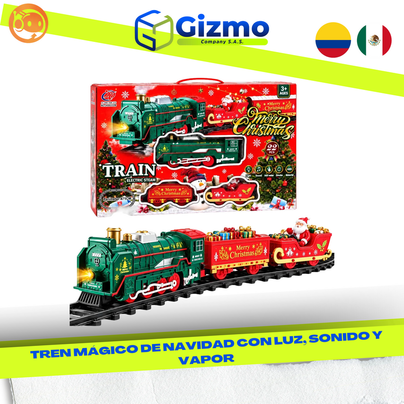 Tren navideño con luz, sonido y vapor