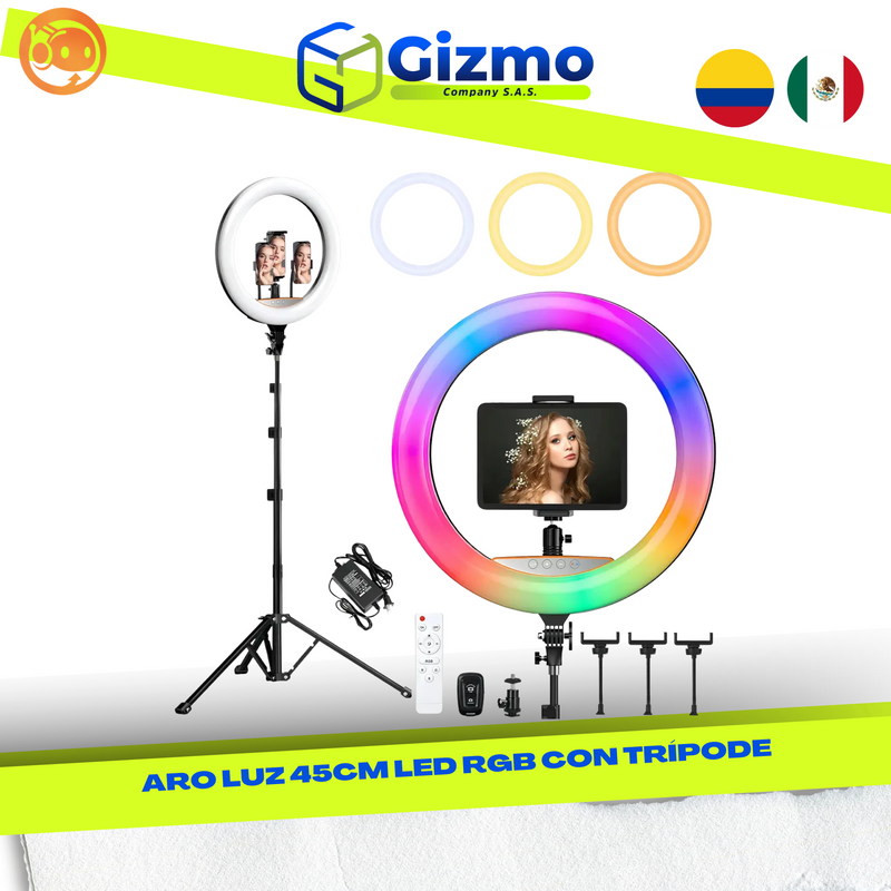 Aro de luz LED RGB de 45 cm con trípode