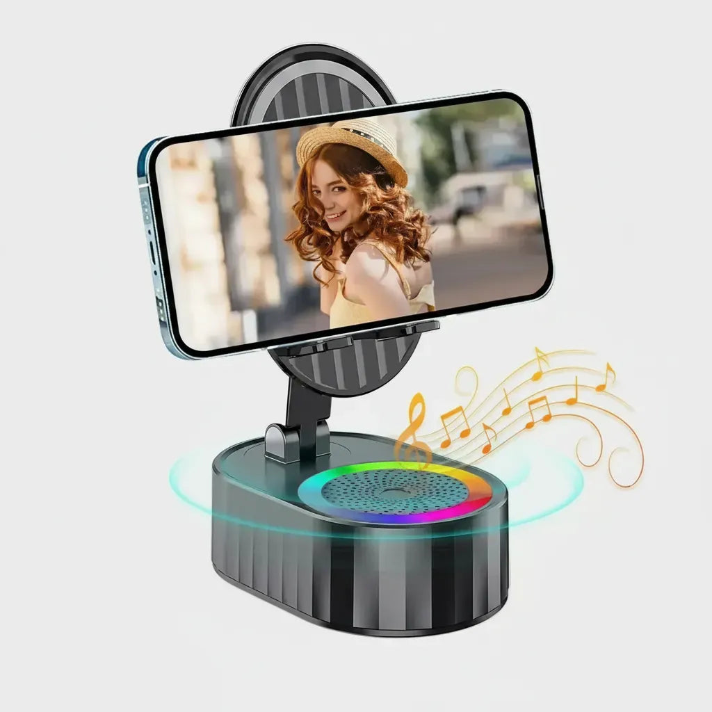 Soporte para celular con parlante Bluetooth plegable