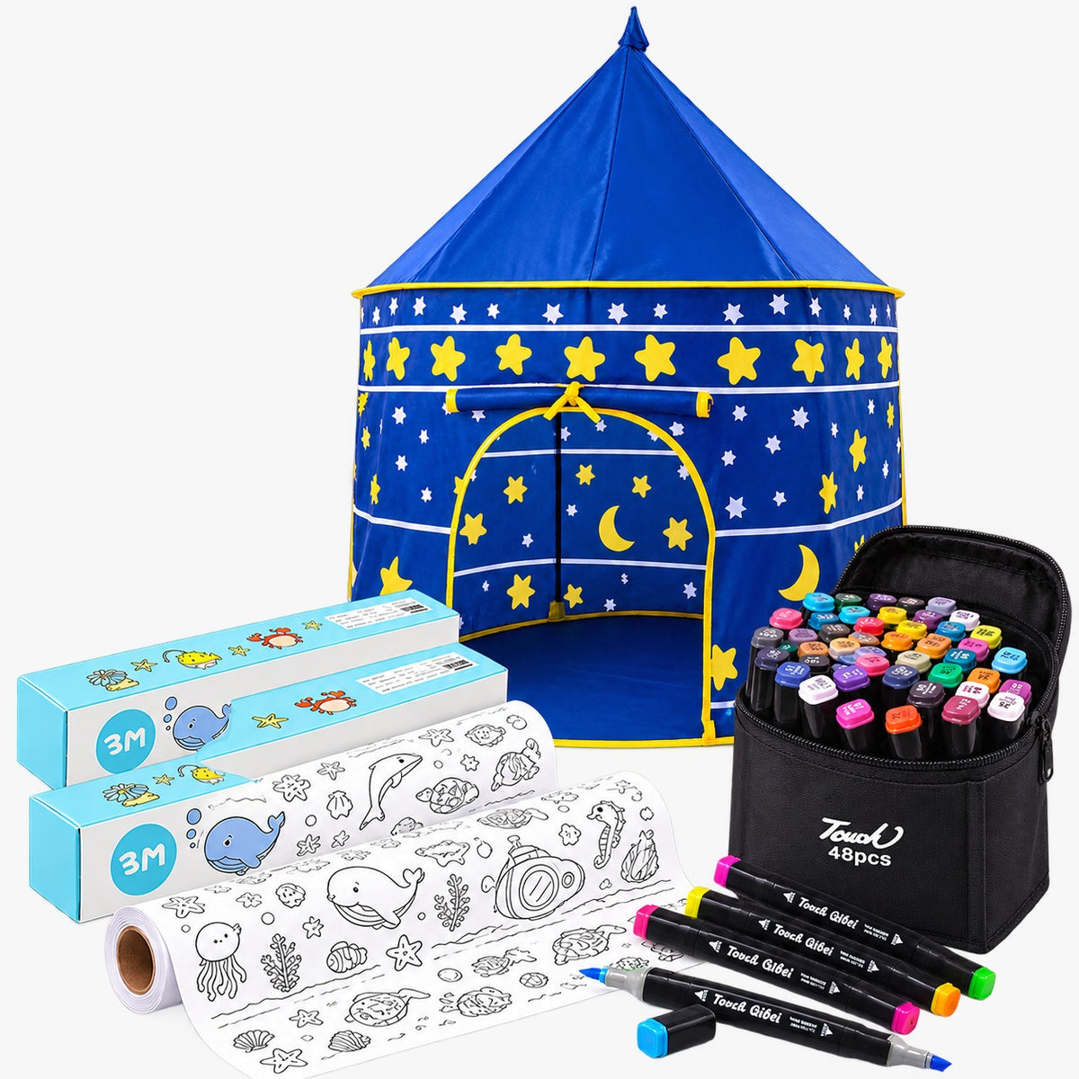 Combo carpa plegable infantil y rollos para colorear