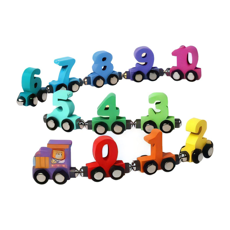 Tren magnético de números en madera